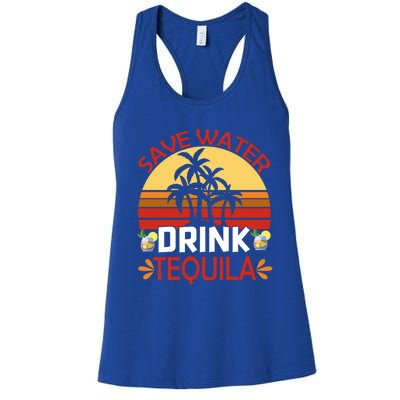 Vintage Save Water Tequila Mexico Beach Cinco De Mayo Funny Gift Women's Racerback Tank