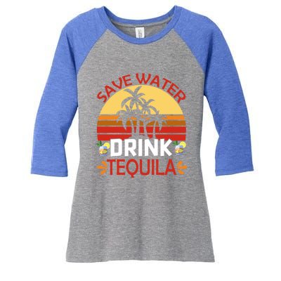 Vintage Save Water Tequila Mexico Beach Cinco De Mayo Funny Gift Women's Tri-Blend 3/4-Sleeve Raglan Shirt