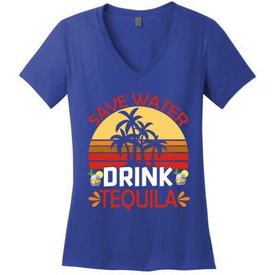 Vintage Save Water Tequila Mexico Beach Cinco De Mayo Funny Gift Women's V-Neck T-Shirt