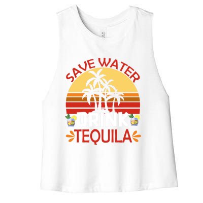 Vintage Save Water Tequila Mexico Beach Cinco De Mayo Funny Gift Women's Racerback Cropped Tank