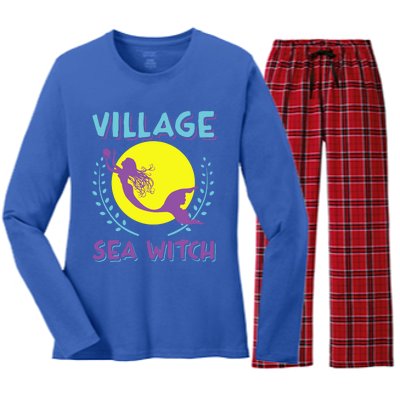 Village Sea Witch Mermaid Halloween Gift Women's Long Sleeve Flannel Pajama Set 