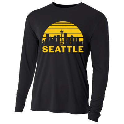 Vintage Seattle Washington Cityscape Cooling Performance Long Sleeve Crew