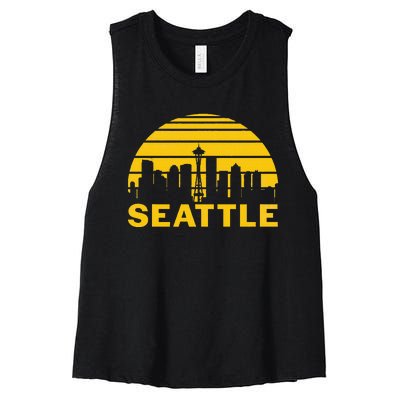 Vintage Seattle Washington Cityscape Women's Racerback Cropped Tank