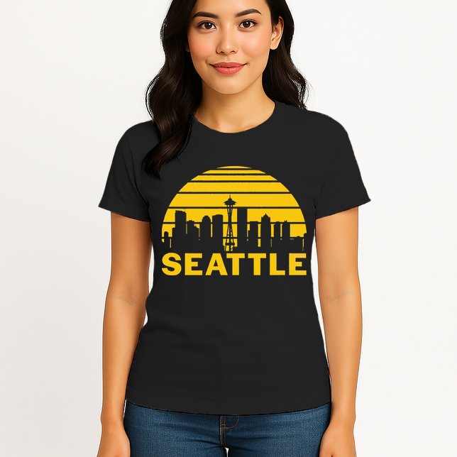 Vintage Seattle Washington Cityscape Womens T-Shirt