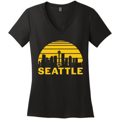 Vintage Seattle Washington Cityscape Women's V-Neck T-Shirt