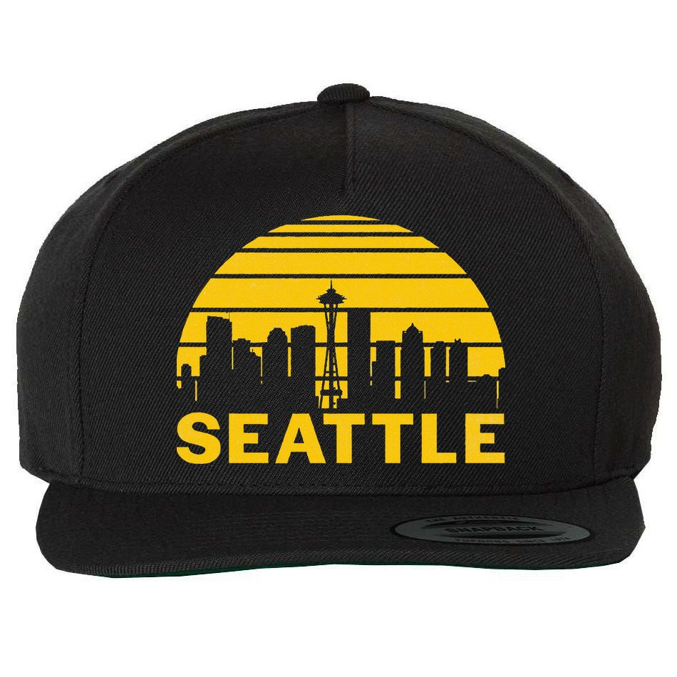Vintage Seattle Washington Cityscape Wool Snapback Cap