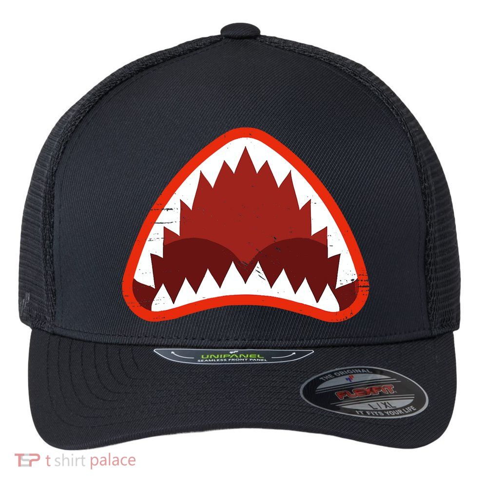 Vintage Shark With Open Mouth Flexfit Unipanel Trucker Cap