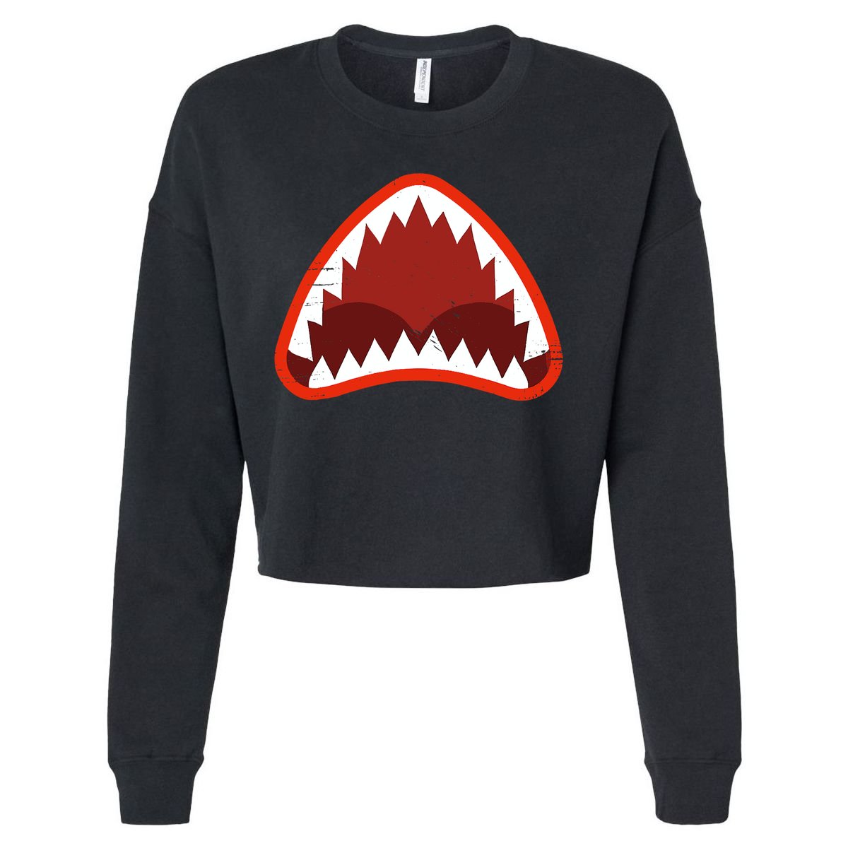 Vintage Shark With Open Mouth Cropped Pullover Crew
