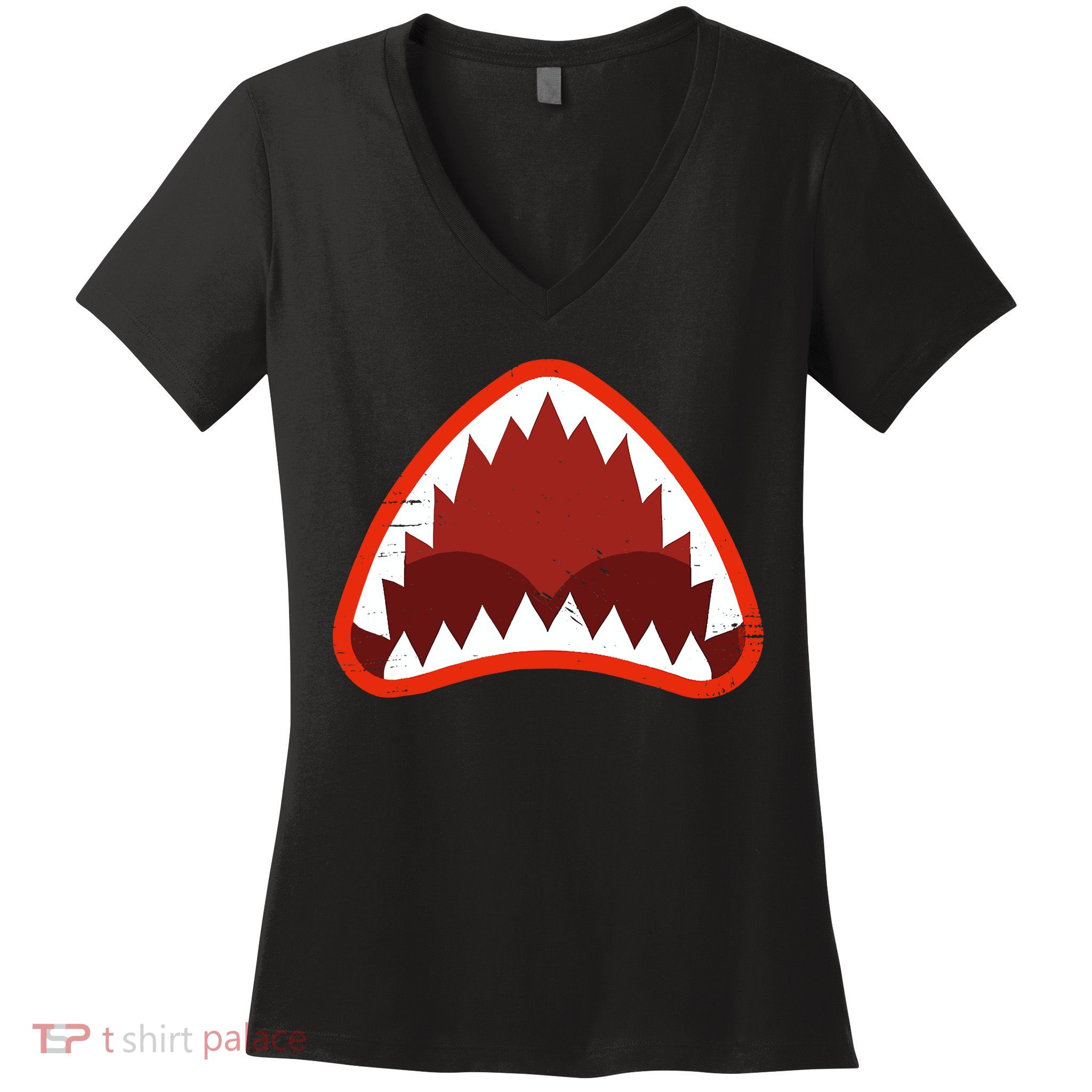 Vintage Shark With Open Mouth Women's V-Neck T-Shirt