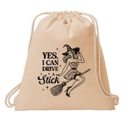 Vintage Sexy Witch Yes I Can Drive A Stick Halloween Costume Drawstring Bag