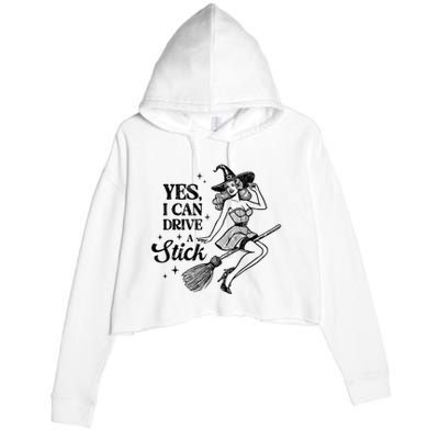 Vintage Sexy Witch Yes I Can Drive A Stick Halloween Costume Crop Fleece Hoodie