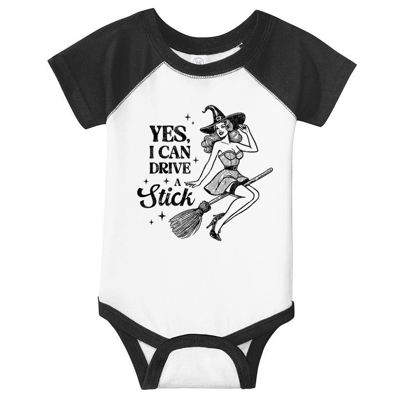 Vintage Sexy Witch Yes I Can Drive A Stick Halloween Costume Infant Baby Jersey Bodysuit