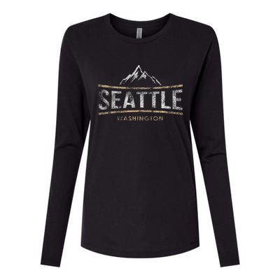 Vintage Seattle Washington Retro Mountain Travel Souvenir Womens Cotton Relaxed Long Sleeve T-Shirt