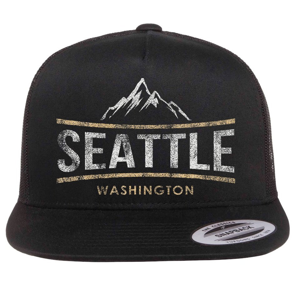 Vintage Seattle Washington Retro Mountain Travel Souvenir Flat Bill Trucker Hat
