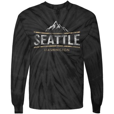 Vintage Seattle Washington Retro Mountain Travel Souvenir Tie-Dye Long Sleeve Shirt