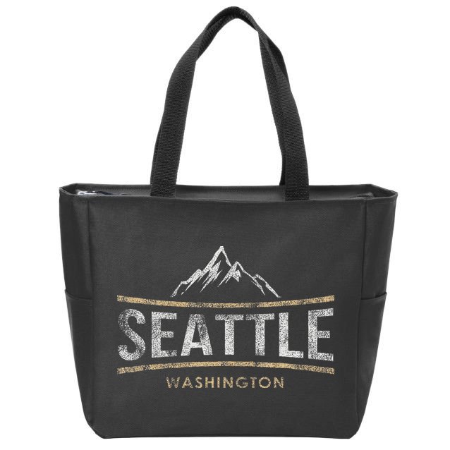 Vintage Seattle Washington Retro Mountain Travel Souvenir Zip Tote Bag