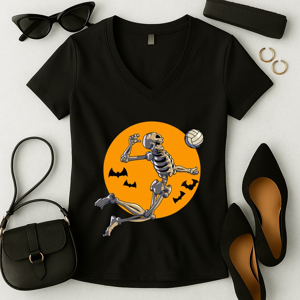 Volleyball Skeleton Women Volleyball Player Women's V-Neck T-Shirt