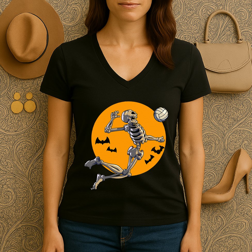 Volleyball Skeleton Women Volleyball Player Women's V-Neck T-Shirt