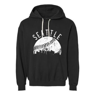 Vintage Seattle Washington Skyline Apparel Garment-Dyed Fleece Hoodie