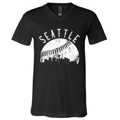 Vintage Seattle Washington Skyline Apparel V-Neck T-Shirt