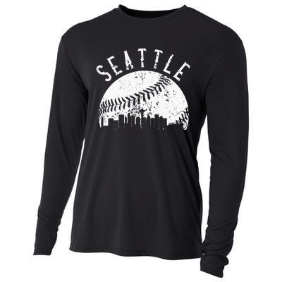 Vintage Seattle Washington Skyline Apparel Cooling Performance Long Sleeve Crew