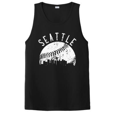 Vintage Seattle Washington Skyline Apparel PosiCharge Competitor Tank