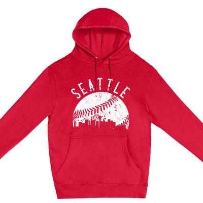 Vintage Seattle Washington Skyline Apparel Premium Pullover Hoodie