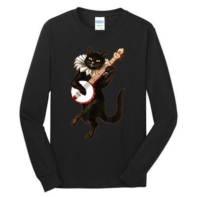 Vintage Silly Weird Cat Playing Banjo Country Cat Lover Gift TShirt Tall Long Sleeve T-Shirt