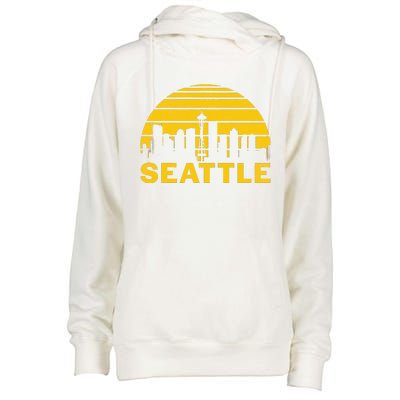 Vintage Seattle Washington Cityscape Retro Womens Funnel Neck Pullover Hood