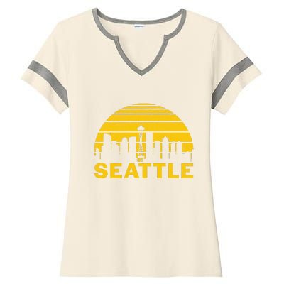 Vintage Seattle Washington Cityscape Retro Ladies Halftime Notch Neck Tee