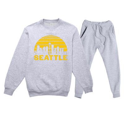 Vintage Seattle Washington Cityscape Retro Premium Crewneck Sweatsuit Set