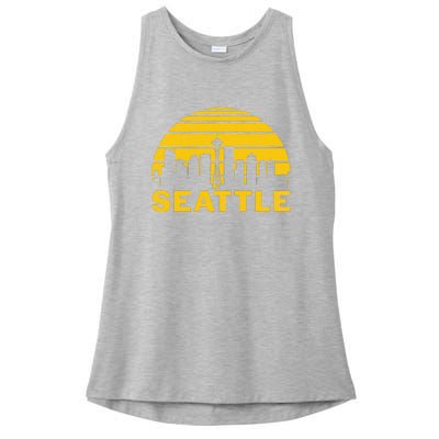 Vintage Seattle Washington Cityscape Retro Ladies PosiCharge Tri-Blend Wicking Tank