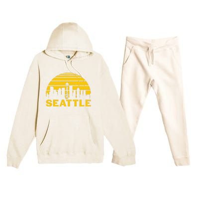 Vintage Seattle Washington Cityscape Retro Premium Hooded Sweatsuit Set