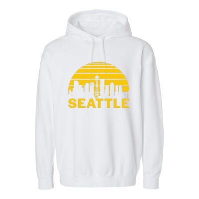 Vintage Seattle Washington Cityscape Retro Garment-Dyed Fleece Hoodie