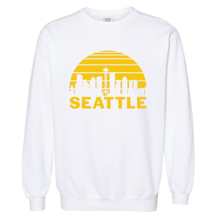 Vintage Seattle Washington Cityscape Retro Garment-Dyed Sweatshirt