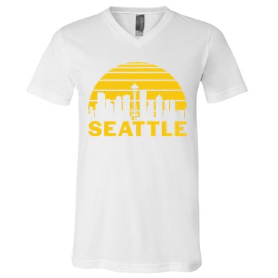 Vintage Seattle Washington Cityscape Retro V-Neck T-Shirt