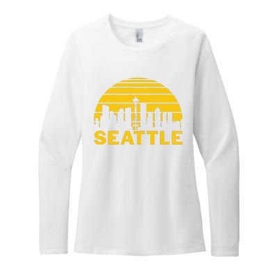 Vintage Seattle Washington Cityscape Retro Womens CVC Long Sleeve Shirt