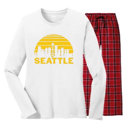 Vintage Seattle Washington Cityscape Retro Women's Long Sleeve Flannel Pajama Set 