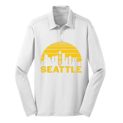 Vintage Seattle Washington Cityscape Retro Silk Touch Performance Long Sleeve Polo