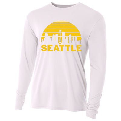 Vintage Seattle Washington Cityscape Retro Cooling Performance Long Sleeve Crew