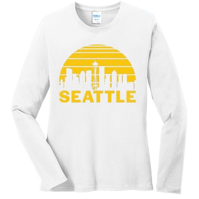 Vintage Seattle Washington Cityscape Retro Ladies Long Sleeve Shirt