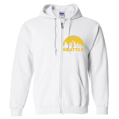 Vintage Seattle Washington Cityscape Retro Full Zip Hoodie