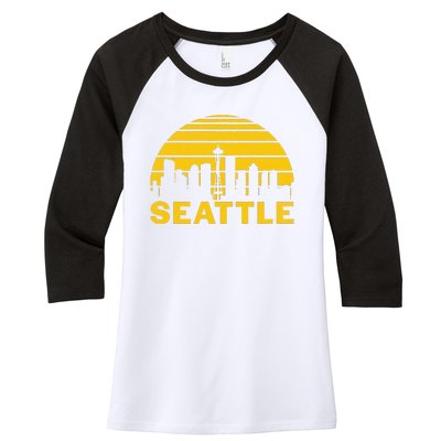 Vintage Seattle Washington Cityscape Retro Women's Tri-Blend 3/4-Sleeve Raglan Shirt