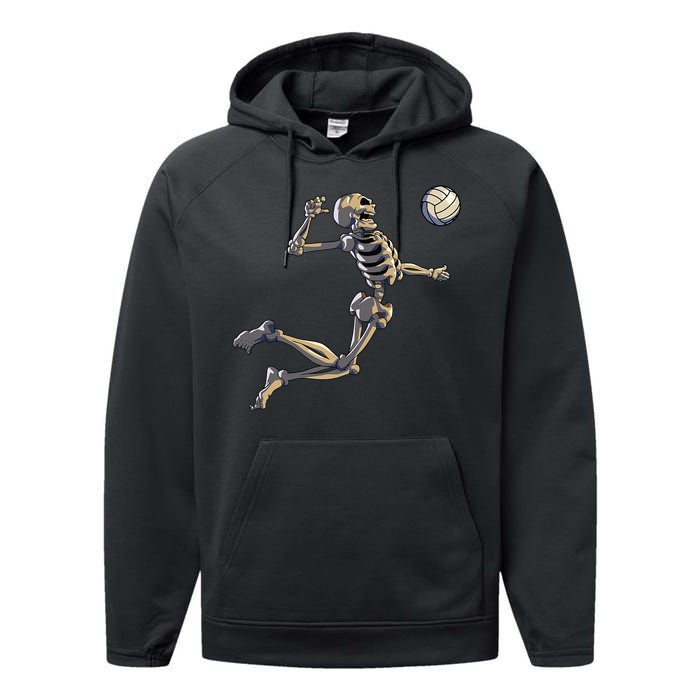 Volleyball Skeleton Women Volleyball Player Halloween Performance Fleece Hoodie