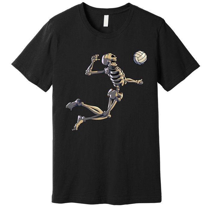 Volleyball Skeleton Women Volleyball Player Halloween Premium T-Shirt