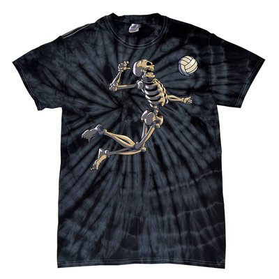 Volleyball Skeleton Women Volleyball Player Halloween Tie-Dye T-Shirt