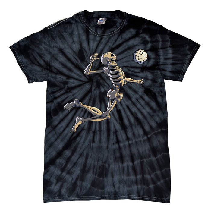 Volleyball Skeleton Women Volleyball Player Halloween Tie-Dye T-Shirt