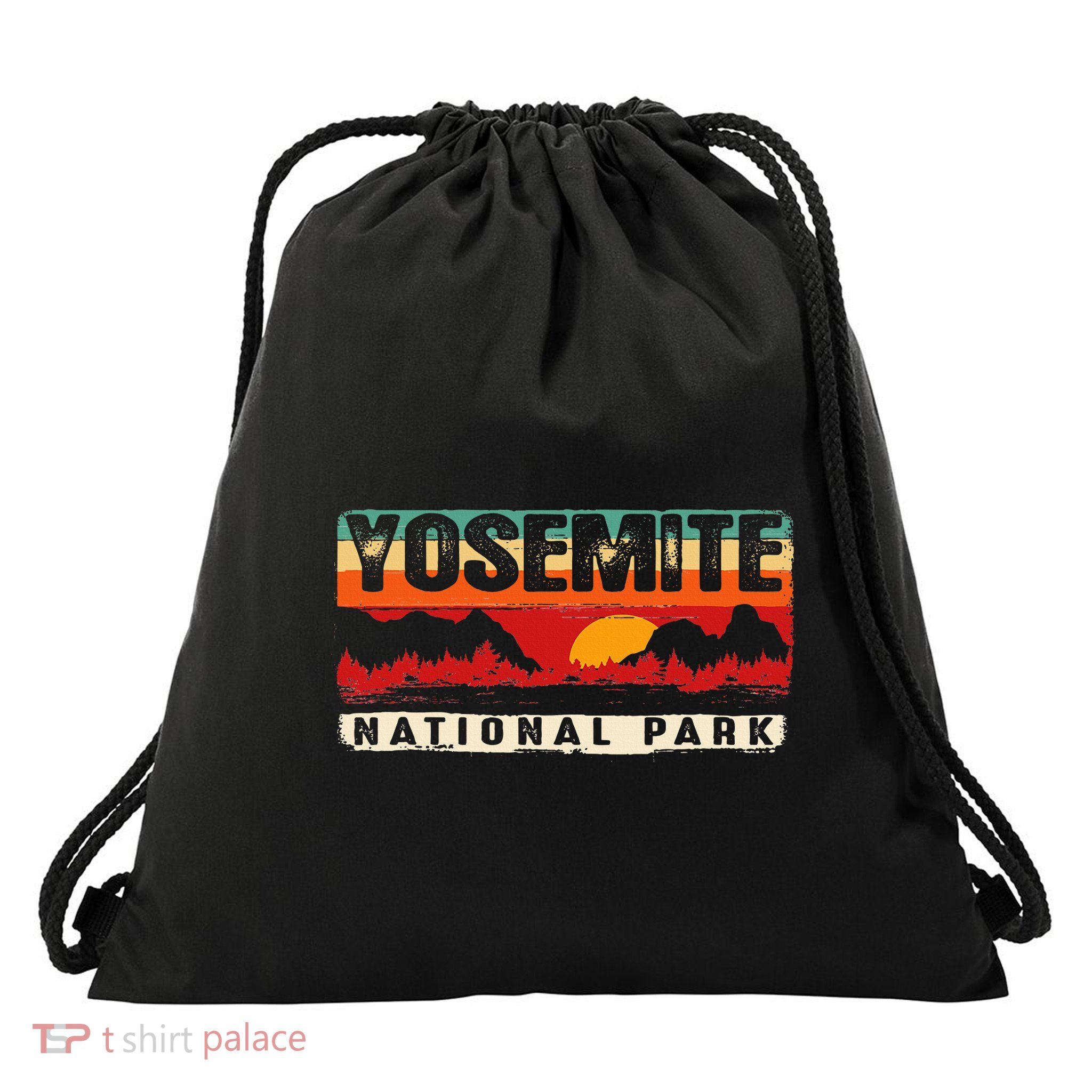 Vintage Sunset Yosemite National Park Drawstring Bag
