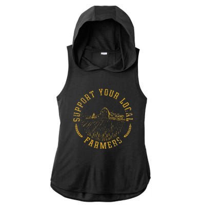 Vintage Support Your Local Farmers Farming Ladies PosiCharge Tri-Blend Wicking Draft Hoodie Tank