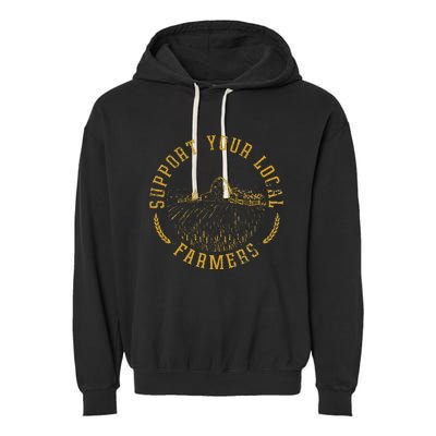 Vintage Support Your Local Farmers Farming Garment-Dyed Fleece Hoodie